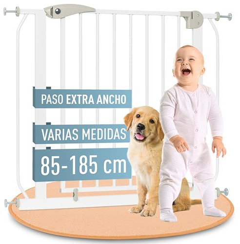 IB STYLE Barrera de Seguridad Berrin XXL - Valla de Seguridad, para Puertas y Escaleras, Apertura Una Mano, Doble Bloqueo, Perros y Mascotas, Blanco, Ancho: 85-95 cm