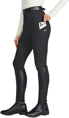 Willit Women's Horse Riding Pants Knee-Patch Equestrian Breeches Horseback Schooling Tights Zipper Pockets Black L