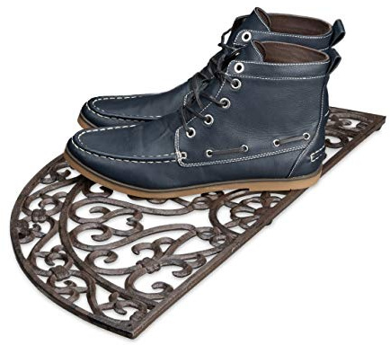 2 x Fußabtreter Gusseisen, rund, Fußabstreifer antik, Schuhabstreifer Landhausstil, HBT ca. 2 x 60 x 31 cm, Bronze