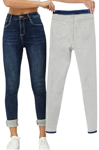 Yehopere Fleece fodrade termo vinter jeans tunna jeans byxor jeggings varma stretchjeans