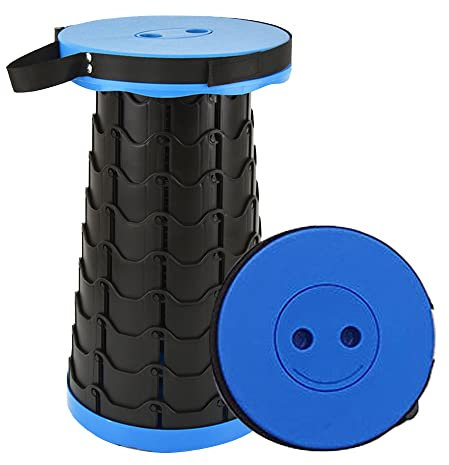 Taburete Plegable Portátil Telescópico, Altura Ajustable 6,5-45 Cm, MAX Carga 180kg, Ligero y Estable para Camping, Pesca, Senderismo, Playa, Jardín, BBQ, Viaje, Interior (Azul)