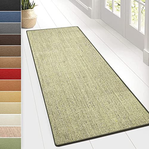 KARAT Sisal Teppich - Teppichläufer 80 cm breit - Naturfaser Läufer - Teppich für Wohnzimmer, Flur, Schlafzimmer - Sisalteppich Sylt (80 x 250 cm, Grün)