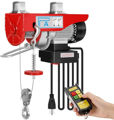 RENGUE 1320LBS Electric Hoist, 110V Winch with Wireless Remote Control, 1150W Electric Lift Single/Double Slings 38ft Lifting Height with Emergency Stop for Garage Ceiling Crane Overhead Factory