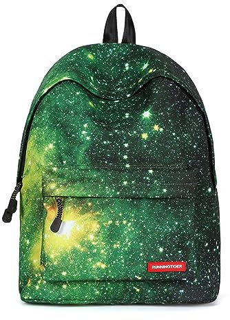 Morbuy Kinder Rucksack Mädchen jungen, 3D Sternenklarer Himmel Drucken Schule Handtaschen-Rucksack für Arbeit Business Reisen, Wasserdicht Schulrucksack Lehrertasche für Herren Damen (Grün)