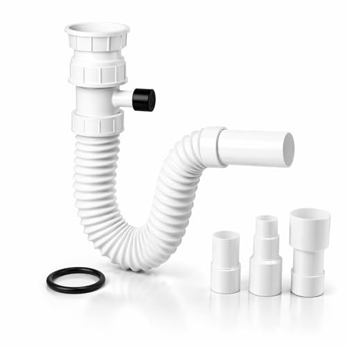 TEHNOEXPORT Flexibler Ablaufschlauch Küche 1 1/2 Zoll (6/4) – Siphon/Küchensiphon für Spüle mit glatter Innenwand – inkl. Adapter 32/40/50 mm – mit Spülmaschinenanschluss – S00013/M