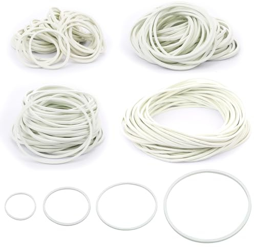 200 Pezzi Elastici Ufficio Grandi Assortiti Dimensioni 3/4/6/8cm per Lavoro Ufficio Cucine Banca Carta Banconote, Bianco