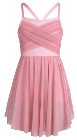 Hansber Bambina Abito da Balletto Danza Lirica Contemporanea Senza Maniche Vestito Leotard per Balletto Bambina Vestito Ginnastica con Chiffon Gonna Perla Rosa 14 Anni