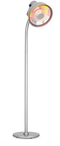 blumfeldt Heatbell Tower Smart radiateur infrarouge - radiateur de terrasse, 2000 watts, IPX4, IR ComfortHeat, élément chauffant en carbone, pied anti-basculement, uniquement pour l'extérieur, argenté