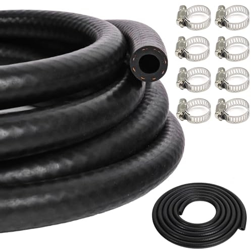 Tuyau de carburant 1 mètres, diamètre 6mm Tuyau de carburant avec collier de serrage 8 pièces pour moteurs, voitures, motos, tracteurs et petits moteurs