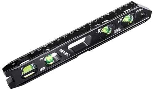 BETHEL 9 Inch Magnetic Torpedo Level with 4 Bubble Vials, V-Groove & Magnetic Rails, Black Aluminum Alloy Construction