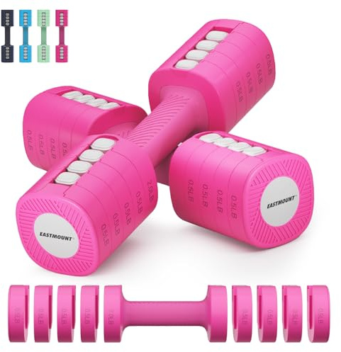 EAST MOUNT Adjustable Weight Dumbbells Set of 2, 8 in 1 Hand Weights for Women 2lb/3lb/4lb/5lb/6lb Dumbbell Weights Set 12 lbs/Pair Hand Weights for Home Office Gym Workout