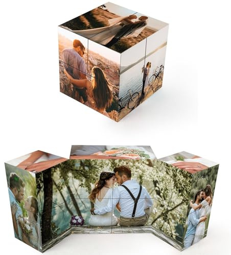 Personalized Photo Cube, Custom Multi Picture Frame Foldable Wooden Photo Block, Creative Birthday, Funny Desk Home Decor Birthdays Gift for Family Friends Couple