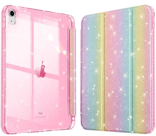 Fintie Glitzer Hülle für iPad 11./10. Generation (2025/2022 A16 Chip) mit Stifthalter - Transparente Dünne Schutzhülle, Stoßfest & Glitzer Klar Rückseite für Mädchen/Kinder‌, Regenboge