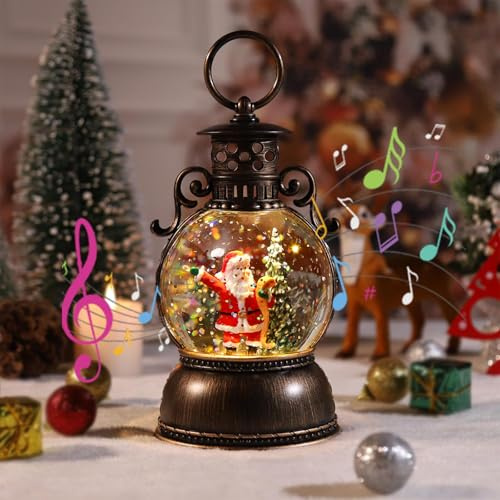 Jullykta snöglob med musik, juldekoration vintage upplyst jul vatten glittrande snöande glo, jultomten musikalisk snöklot julprydnad julklapp