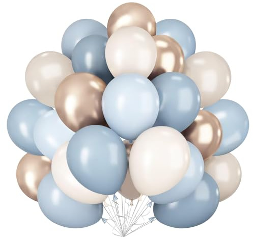 Luftballons Blau Beige, 60 Stück Staubig Blaue Gold Latex Luftballons Geburtstag Set, Helium Ballons Staubig Blau Hellblau Champagner Gold Sand Weiss für Geburtstags Hochzeit Taufe Babyparty Deko