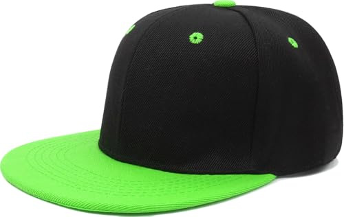 YeeHeen Cappello snapback cappello piatto visiera cappelli regolabile Hip Hop Baseball Cap per donne uomini, Nero Verde brillante, Taglia unica