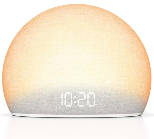 DOUMOSH Sonnenaufgangs-Wecker, Weißes Rausch-Gerät für das Schlafzimmer | Natürliches Aufwachlicht mit sanften Alarmtönen, 20 beruhigende Schlafklänge, dimmbares Display, bildschirmfreies Design