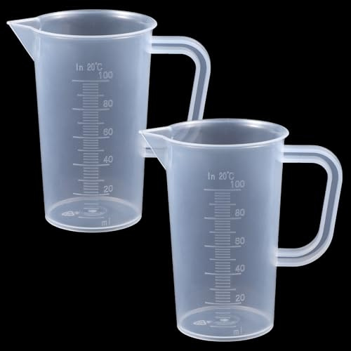 2 vasos medidores pequeños de 100 ml, de plástico transparente, vasos medidores de precisión con báscula, mini vaso medidor, dosificador para detergentes, cocina, laboratorio, cocina