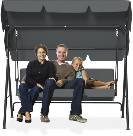 PEILU 176 x 110 x 152 cm, columpio Hollywood de jardín con toldo y cojín de asiento y marco de acero, banco balancín de jardín de 3 plazas, capacidad de carga hasta 200 kg, columpio de jardín para