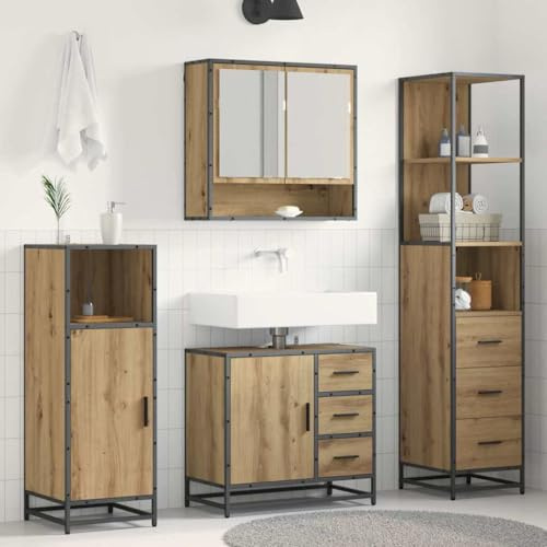 Traylux Badrumsmöbelset 3 stycken Artisan-ek 35 x 37,5 x 166 cm, väggmonterat badrumsmöbelset med tvättställ, spegelskåp och högskåp för effektivt förvaringsutrymme i moderna badrum