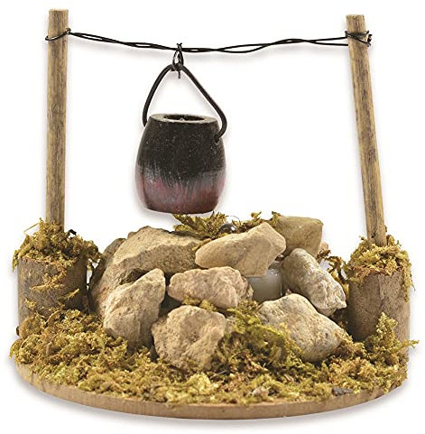 Riffelmacher - Accessori per presepe natalizio illuminato a LED, ideale per modellismo, Braciere con bollitore, ca. 8 x 7 cm