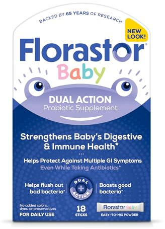 Florastor Baby Daily Probiotic Supplement, Powder Mixes with Milk, Formula or Soft Foods, Saccharomyces Boulardii CNCM I-745 (18 Powder Sticks)