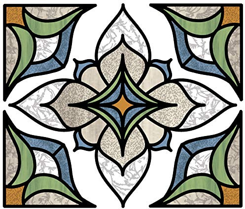 InHome Blue Alden Stained Glass Window Decal, Repositionable Decorative Window Cling for Glass Doors Cabinets and Shower Doors
