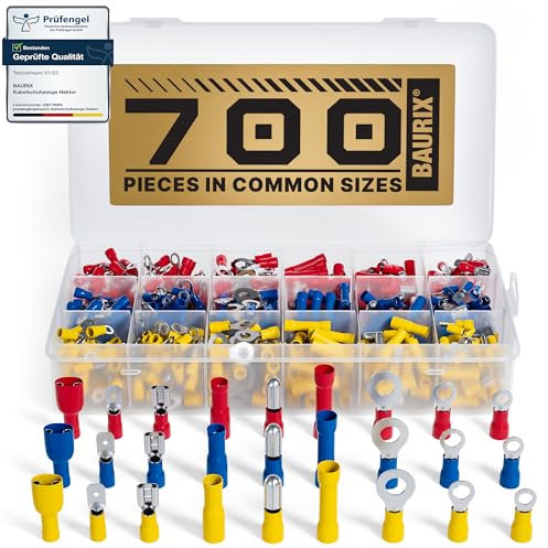 BAURIX® Conectores Electricos Set 700 piezas - Terminales Eléctricos de varios tamaños para secciones de cable [0,50-6mm²] - Conectores Terminales Cables Electricos