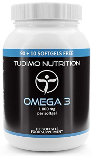 Fischöl Omega 3 Kapseln Hochdosiert - 1000mg - 100 Omega3 Fettsäuren Softgel Kapseln (3+ Monatsvorrat), mit je 1000 mg an Hochwertigem Omega-3 Öl (Fish Oil Fatty Acid)