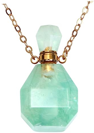 EXCEART Crystal Fluorite Perfume Pendant Essential Oil Vial Necklace Aromatherapy Jewelry for Women