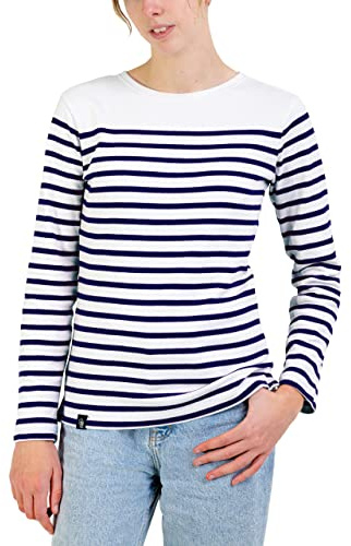 Breizh Ocean - Maglia Donna, da XS dalla 4XL, Marchio Francese PIRIAC, Maglietta Manica Lunga a Righe a Cotone Biologico - Tshirt Donna Cotone Disponibili Taglie Grandi