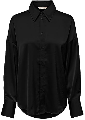 ONLY Onlmarta Ls oversize satinskjorta WVN blus, svart, M