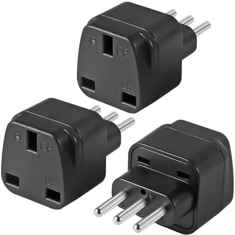 3-Pack UK to ITALY Plug Adapters Italy Power Converter Grounded Universal Travel Adapter 3 Pin Italian Chile International Type L Plug (Black)