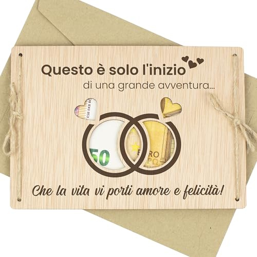 CONTRAXT Biglietto Auguri Matrimonio Originale in Legno. Idee Regali biglietto auguri di matrimonio portasoldi Busta porta soldi regalo matrimonio per soldi originale simpatici