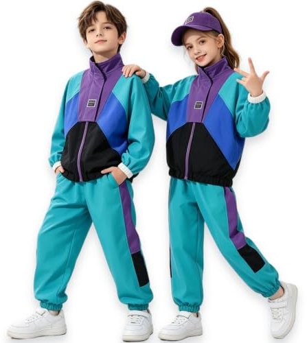 LOLANTA Conjunto Hip Hop Unisex para Niño y Niña - Ropa de Baile Urbano de 2 Piezas, Chaqueta Deportiva y Pantalón Jogger para Baile Callejero o Uso Diario