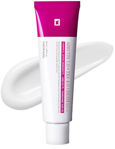 TOSOWOONG Arbutin 7% + Tranexamic Acid 4% Cream, 70,000ppm Arbutin, 40,000ppm TXA, Niacinamide, Glutathione, Dark Spots, Freckle, Blemishes, Pigmentation, Korean Skin Care, 50ml, 1.69 fl.oz.
