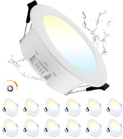 Grebeam LED Spot 230V Dimbar, 9W Dimbar LED Takspots Ultra Slim Inbyggnadsdjup 25mm, Varmvit, Neutralvit, Kallvit, IP44 Takspots för Vardagsrum, Ø95-105mm Hål, 12-pack