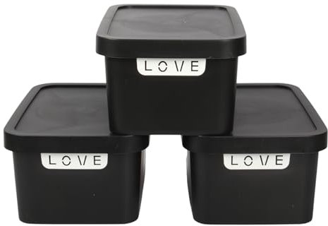 Jolie Max Plastic Storage Boxes with Lid, 3 Set of 7.5L Capacity Each, Decorative Design with Handle, Stackable & Nestable Space-Saving Organizers. (31.5 x 21.5 x 14.5 cm) (Black)