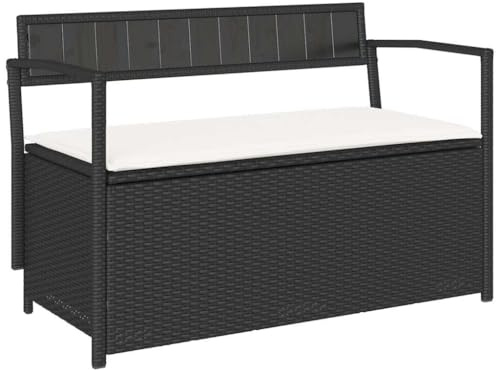 vidaXL Panchina da giardino con vano portaoggetti e cuscino nero in polyrattan, panca da giardino, panchina da giardino, panca da esterni, panca da giardino, giardino