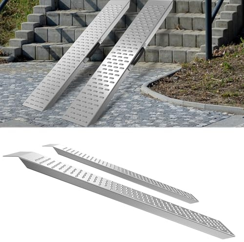 XINZI Set med 2 uppkörningsramper 135 cm – aluminiumramp med halkfri yta, 400 kg lastkapacitet, inklusive bärhandtag och monteringssats – lösning för säker lastning och urlastning av fordon