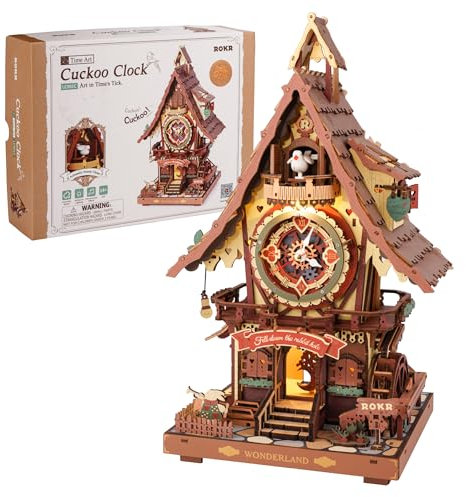 ROKR 3D Puzzle Cuckoo Clock Wooden Model Kits to Build for Adults, Model Kits Craft Gifts and Decoration for Adults, Cuckoo Clock Multi-colored, LC901C