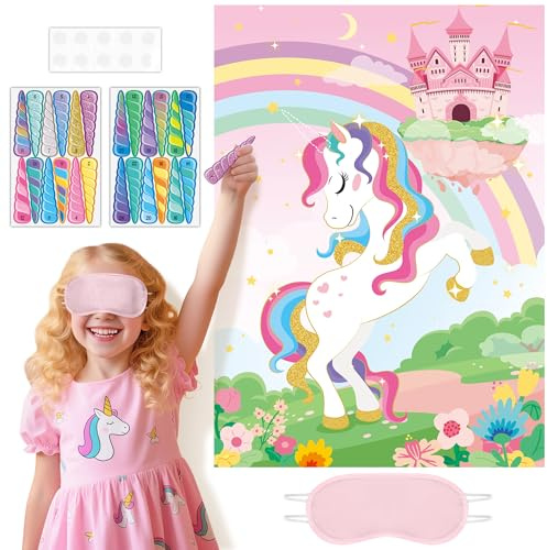 Funnlot Pin the Horn on the Unicorn, Unicorn Birthday Party Decorations | Pin the Tail Party Games for Kids, Unicorn Toys Games Activities Crafts, Unicorn Party Bag Fillers Favors Gifts for Girls