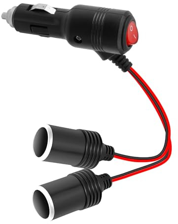 1 à 2 Prise Allume Cigare 12V/24V Rallonge Double Prise Allume-Cigare avec Interrupteur 18AWG Splitter Câble D'extension Avec Fusible 15A pour Voiture, Bateau, Moto (15CM)