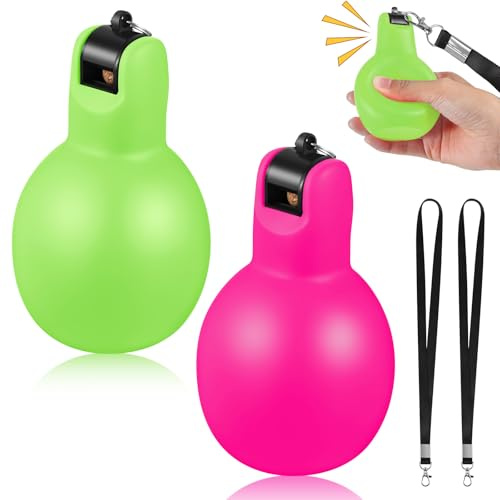 Rotatingpals Hand Squeeze Whistles with Lanyards Multicolored Coach Whistle for Coaches Referees Handheld Sports for Indoor Outdoor Home Sports, Soft PVC(2 Pcs,Green, Rose Red)