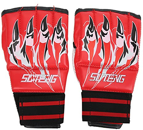 CUOFYUNL Par de Guantes de Lucha Medio Dedo a Prueba de Sudor con Banda elástica Alta para competición de Lucha con Saco de Boxeo (Roja)