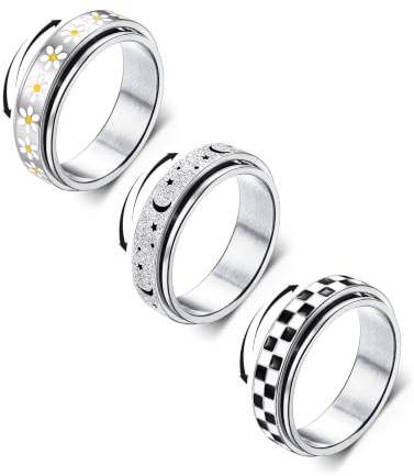 Fidget Ring for Anxiety Relief Spinner Anxiety Ring Set for Women Men 3Pcs