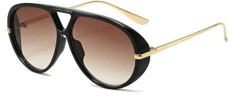 AQRNKK Oversized Pilot Sunglasses for Women Men Round 70s Retro Double Bridge Vintage Large Big Frame Punk Sun Glasses UV400