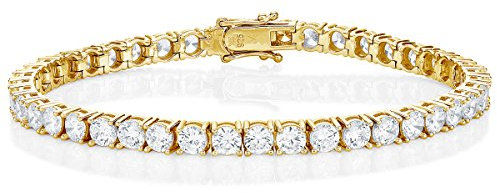 Diamond Treats Gold Tennisarmbänder für Damen und Mädchen, 19 cm Goldenes Armband mit funkelnden 4 mm Cubic Zirkonia Steinen, Armband aus vergoldetem 925 Sterling Silber, Goldschmuck für Frauen