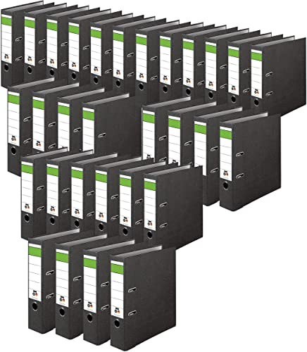 DINOR™ Ordner-Wolkenmarmor Recycling 8 cm breit DIN A4 schwarz 30er Pack Made in Germany Ringordner Aktenordner Briefordner Büroordner Pappordner Schlitzordner Grüner Balken Blauer Engel