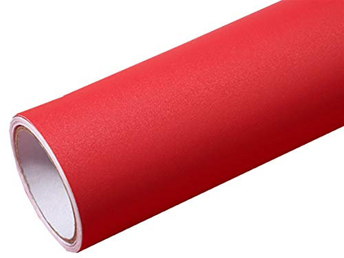 WDragon Einfarbige, matte strukturierte Vinyl-Klebepapier-Abziehtapete, Schrank, Schublade, Kommode, Regale, Aufkleber, 40 x 250 cm (rot)